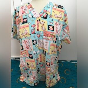 Scrub H.Q. Green /Pink Scrub Top Size Medium $20